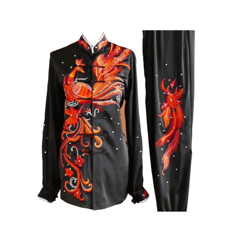 Black Martial Arts Uniform with Red Phoenix Embroidery (Pre-Order) - UC2024-008