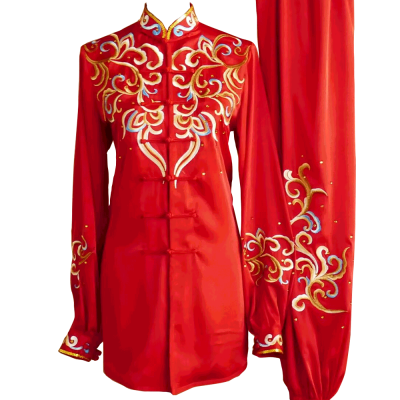 Red Tai Chi Kung Fu Uniform with Flowing Cloud Embroidery (Pre-Order) - UC2024-020