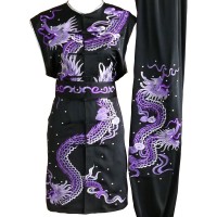 Black Southern Style Kung Fu Uniform with Purple Dragon Embroidery (Pre-Order) - UC2024-025