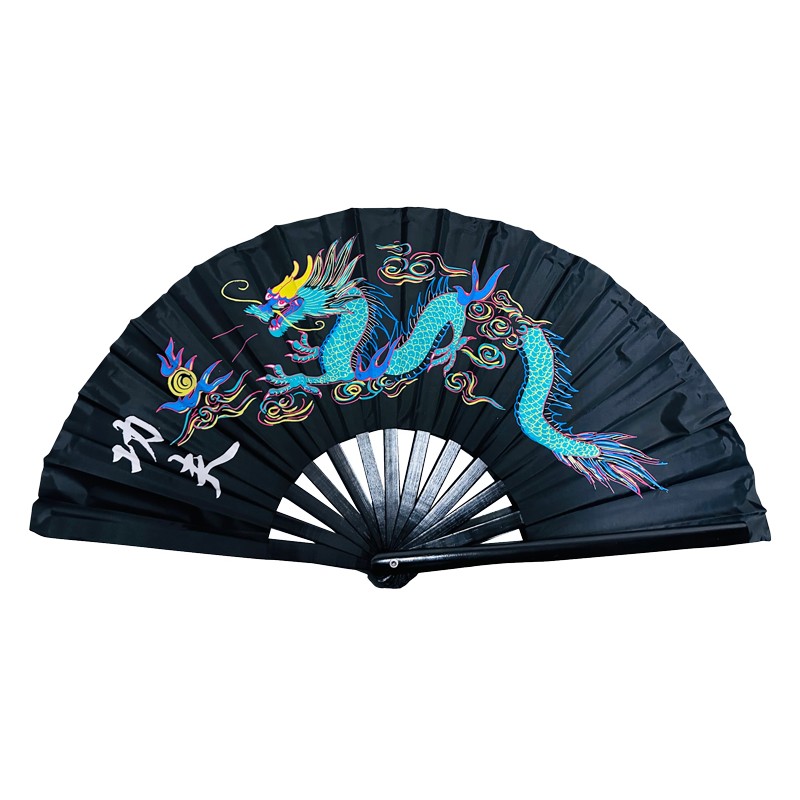 Fan31 Single Dragon Kung Fu Bamboo Rib Black Fan