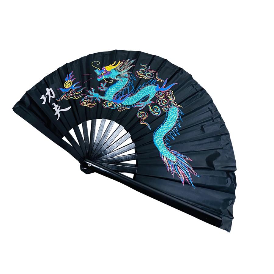 Single Dragon Kung Fu Fan (Fan31) – Black Bamboo Rib Martial Arts Fan