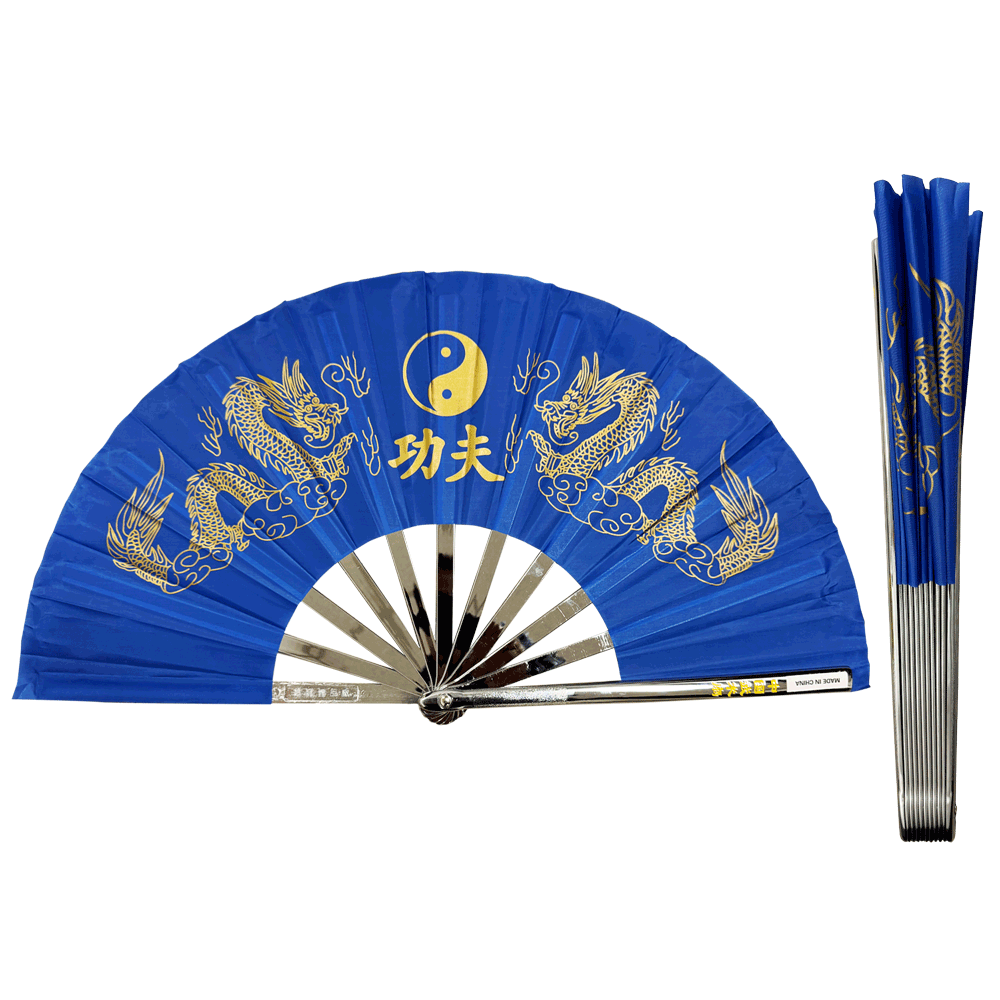 Metal Alloy Golden Dragon Kung Fu Fan (Fan001) – Striking Blue Design