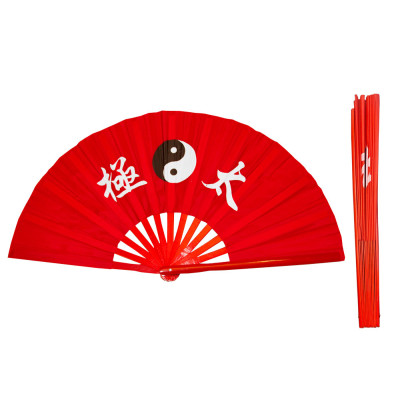 Red Tai Chi Bamboo Rib Fan with Yin and Yang Design (Fan12)