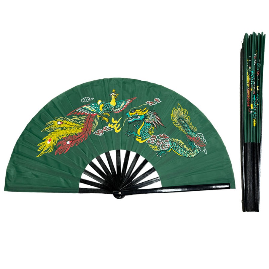 Green Dragon Phoenix Tai Chi Kung Fu Fan (Fan14) – Bamboo Ribs & Artistic Martial Arts Design