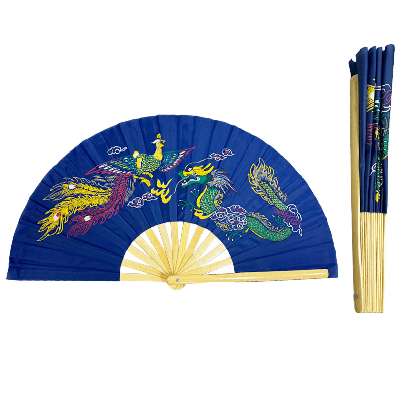 Fan17-1 Blue Dragon Phoenix Taichi Fan with original Bamboo Rib