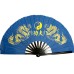 Fan19-1 Blue Twin Dragon with Black Bamboo Rib