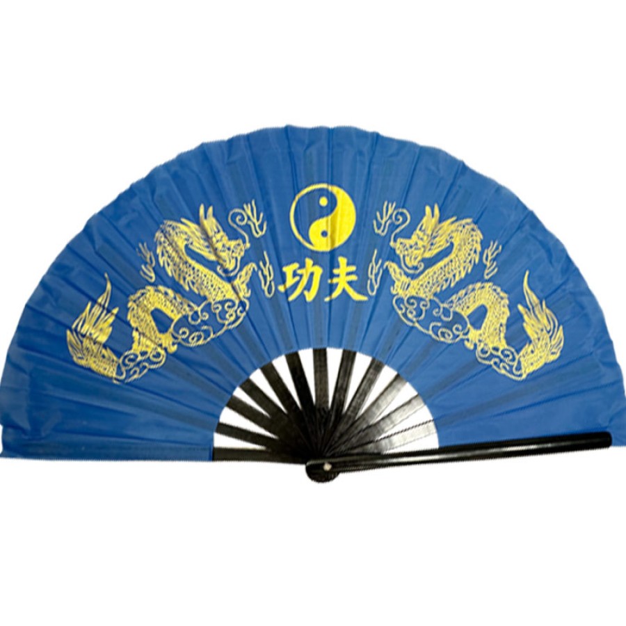 Blue Twin Golden Dragon Tai Chi Kung Fu Fan (Fan19-1) – Elegant Martial Arts Fan