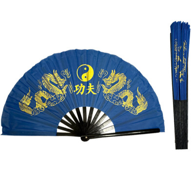 Blue Twin Golden Dragon Tai Chi Kung Fu Fan (Fan19-1)