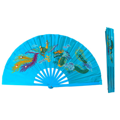 Lake Blue Dragon Phoenix Tai Chi Fan with Blue Bamboo Rib (Fan21)