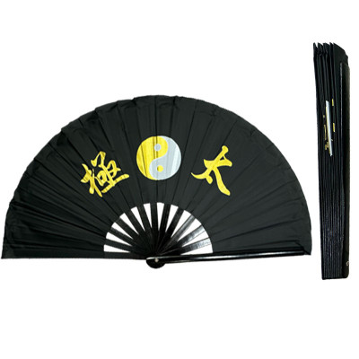 Fan22-1 Tai Chi Design Lightweight Bamboo Rib Fan with Black Nylon Base