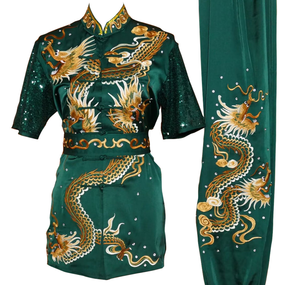 Green Martial Arts Uniform with Nine Dragons Embroidery – Pre-Order (UC2024-002-2)