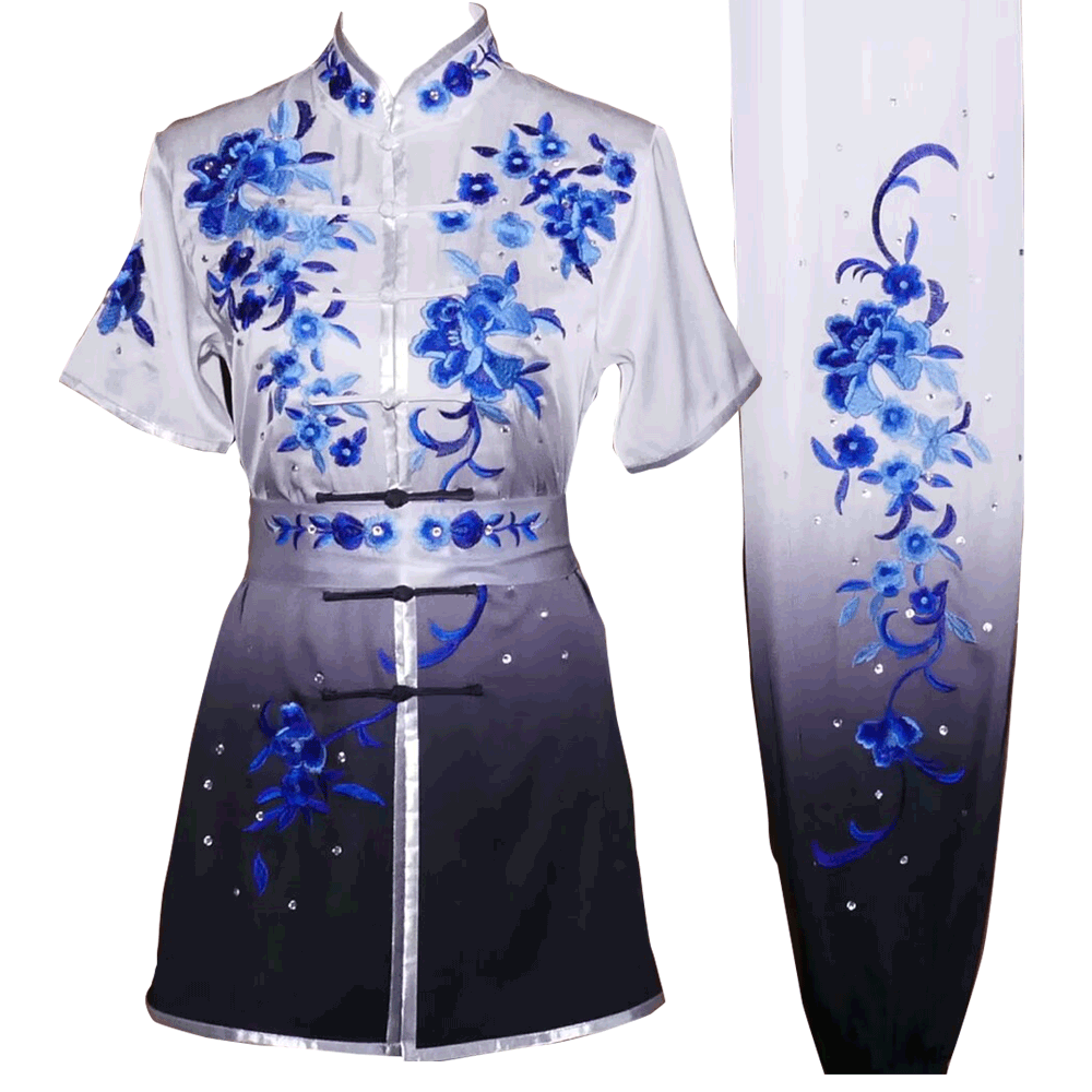 White/Black Gradient Uniform with Flower Embroidery (Pre-Order) UC2024-005