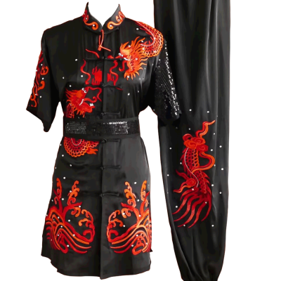 Black Kung Fu Uniform with Red Dragon Embroidery (UC2024-010)