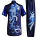 Navy Kung Fu Wushu Uniform with Blue Phoenix Embroidery, customizable in size, color, and style