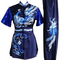 Navy Kung Fu Wushu Uniform with Blue Phoenix Embroidery (Pre-Order) - UC2024-024