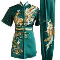 Emerald Kung Fu Wushu Uniform with Golden Phoenix Embroidery (Pre-Order) - UC2024-026