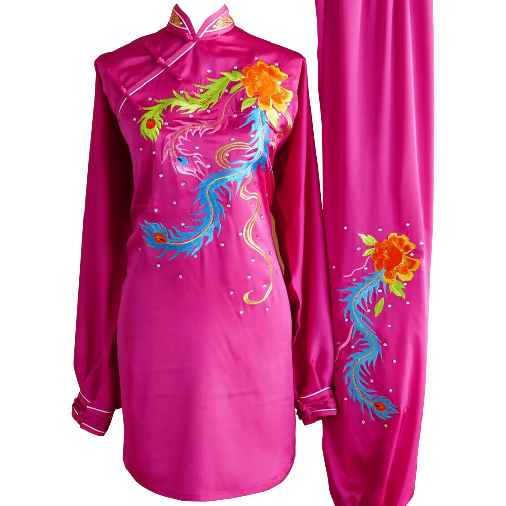 Rosy Tai Chi Uniform with Multicolor Phoenix Embroidery and Traditional Chinese Cross-Collar Design UC2024-029