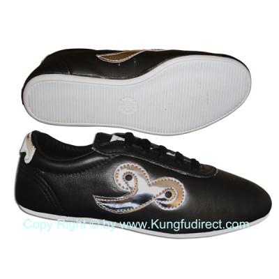 Black Leather Wushu Shoes with Cloud Design FT025