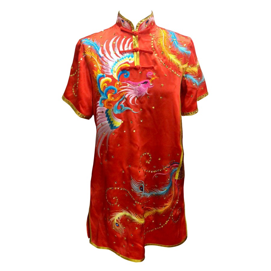 Red Phoenix Embroidery Silk Kung Fu Uniform