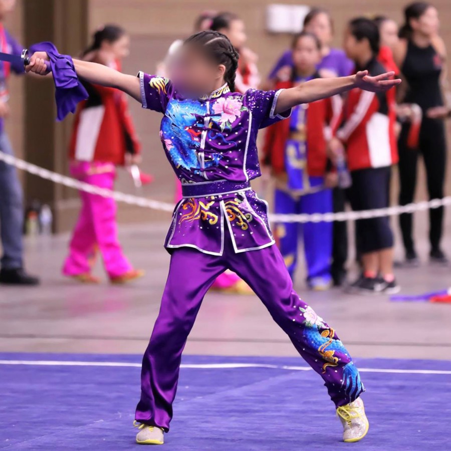 PSU013 – Purple Dragon Embroidery Silk Kung Fu Uniform