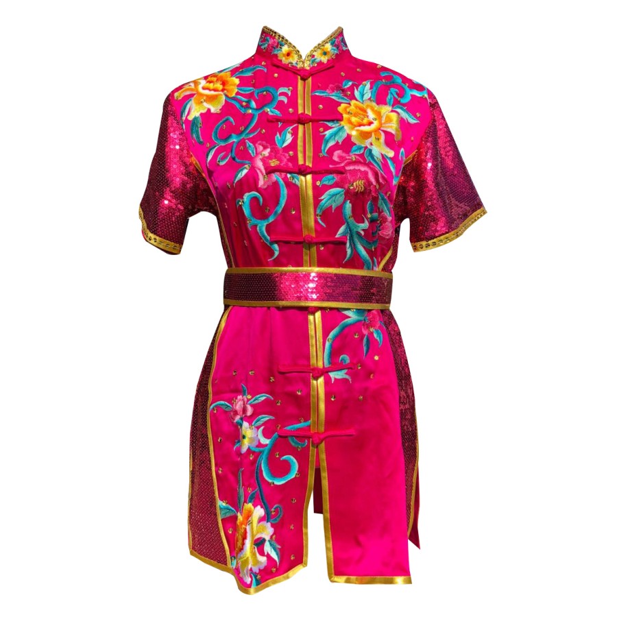 PSU017 – Pink Flower Embroidery Silk Kung Fu Uniform