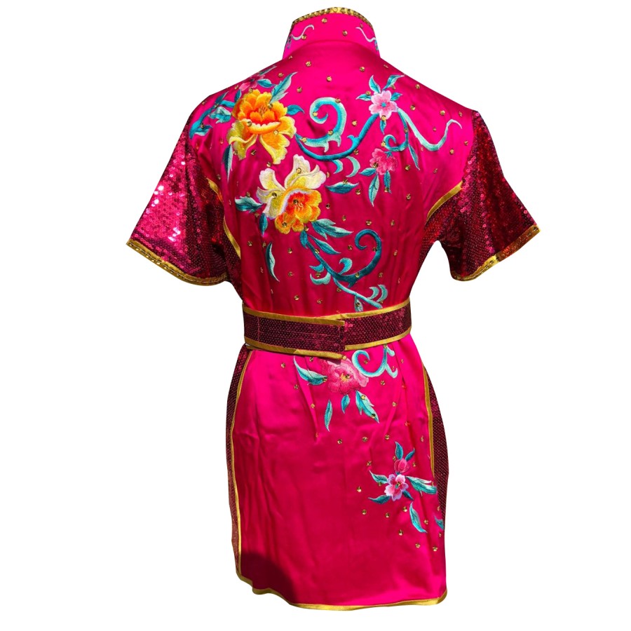 PSU017 – Pink Flower Embroidery Silk Kung Fu Uniform