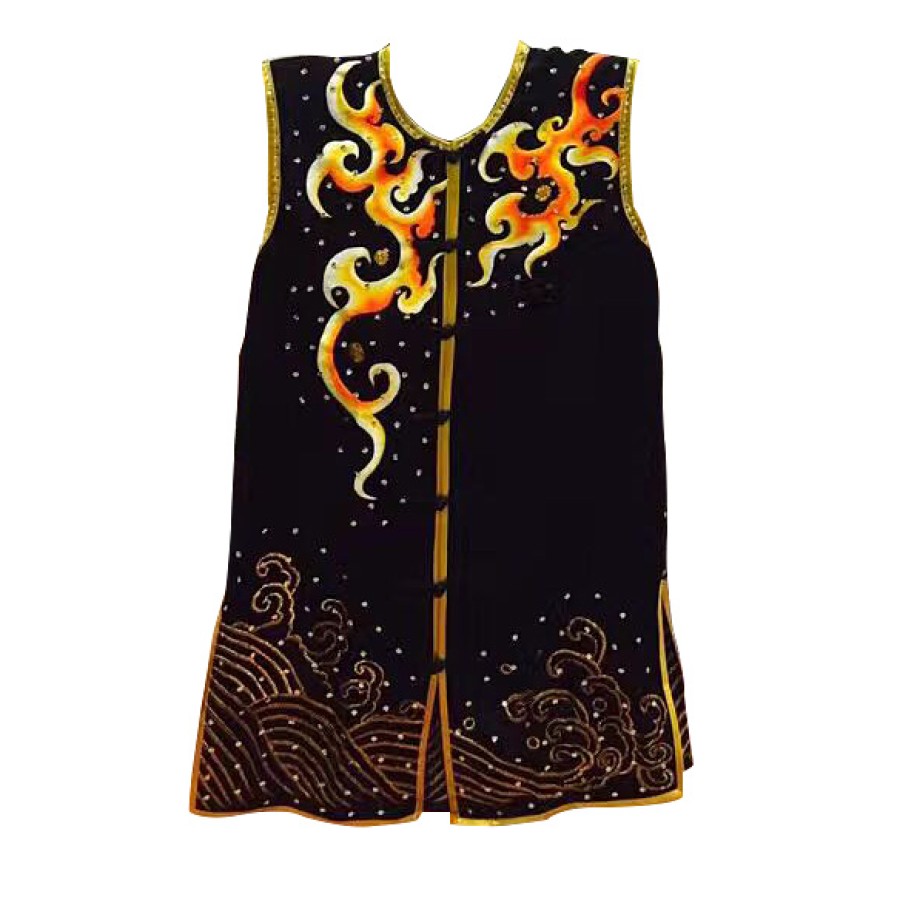 PSU026 – Black Silk Southern Style Kung Fu Uniform with Fire & Water Embroidery