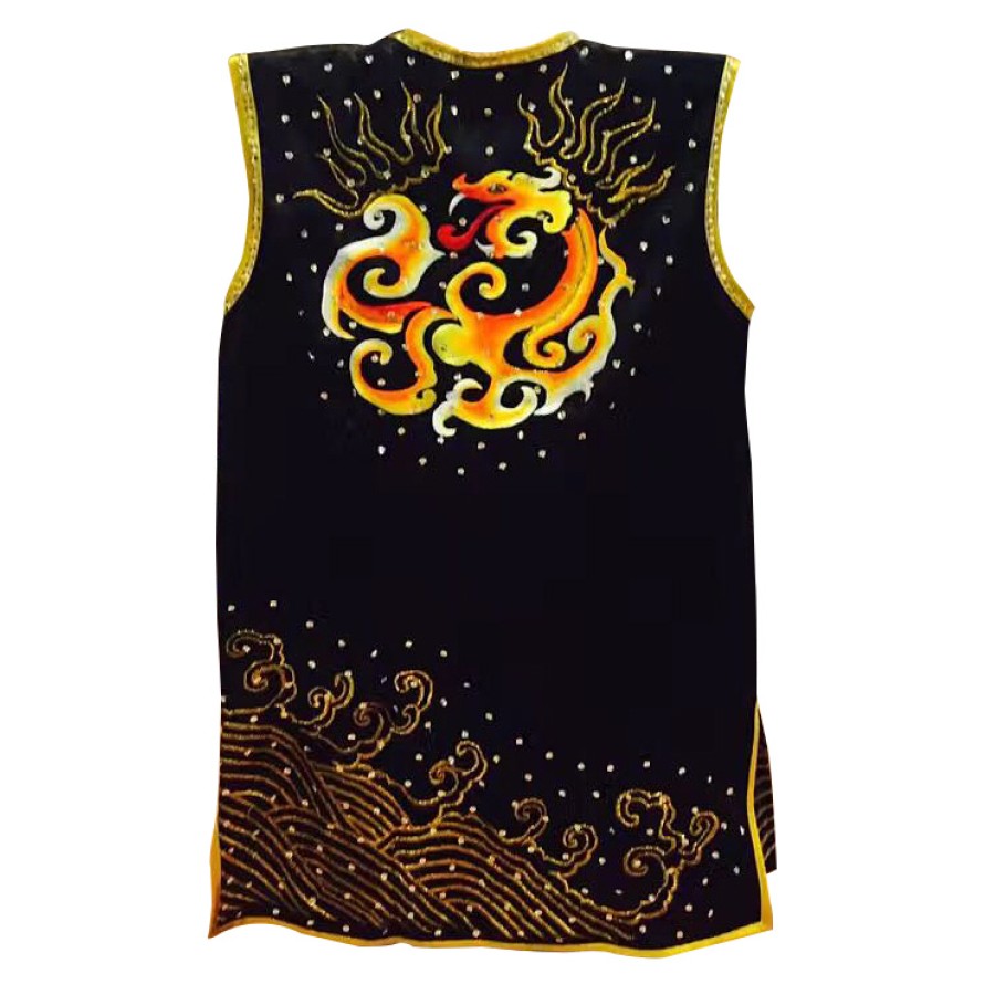 PSU026 – Black Silk Southern Style Kung Fu Uniform with Fire & Water Embroidery