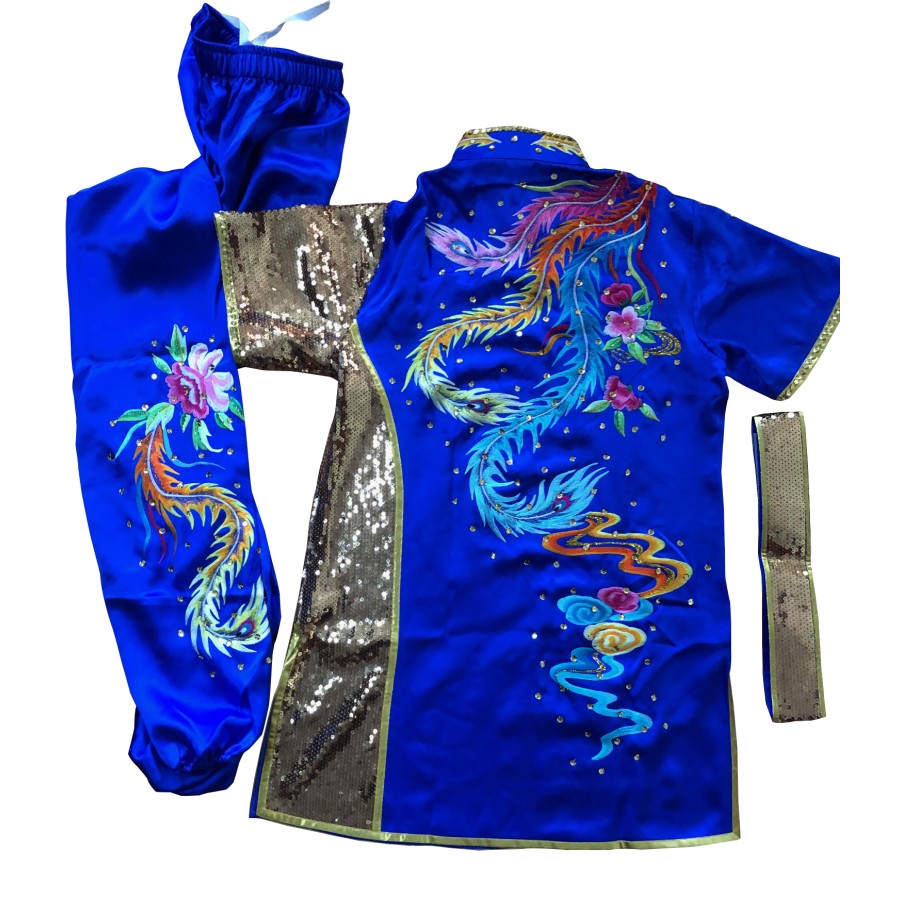 PSU031 – Blue Phoenix Embroidery Silk Kung Fu Uniform