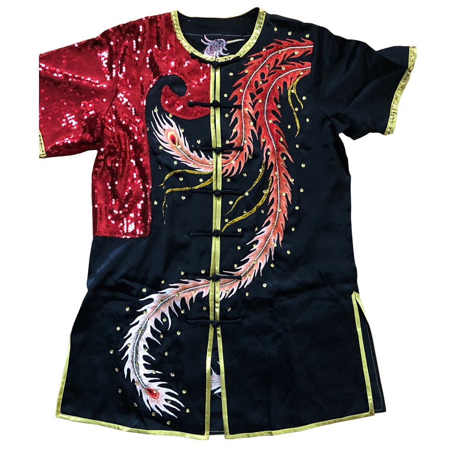 PSU032 – Red/Black Phoenix Embroidery Silk Kung Fu Uniform (Female Southern Style)