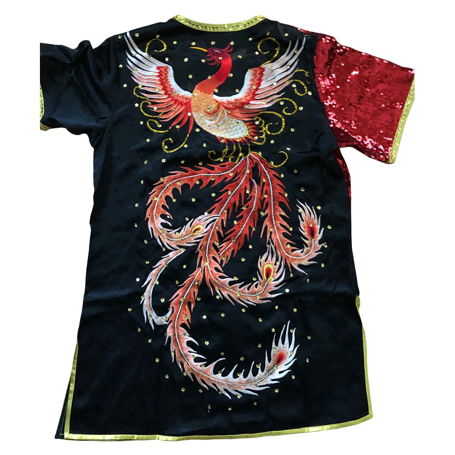 PSU032 – Red/Black Phoenix Embroidery Silk Kung Fu Uniform (Female Southern Style)