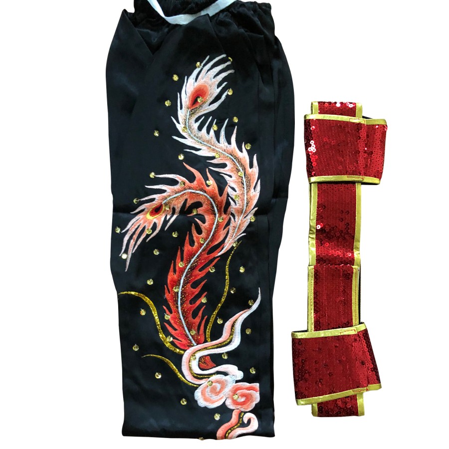 PSU032 – Red/Black Phoenix Embroidery Silk Kung Fu Uniform (Female Southern Style)