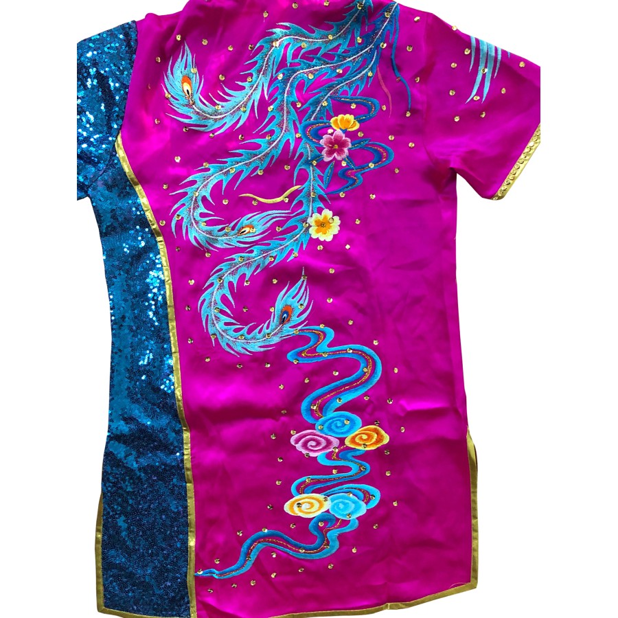 PSU033 – Magenta/Blue Phoenix Embroidery Silk Kung Fu Uniform