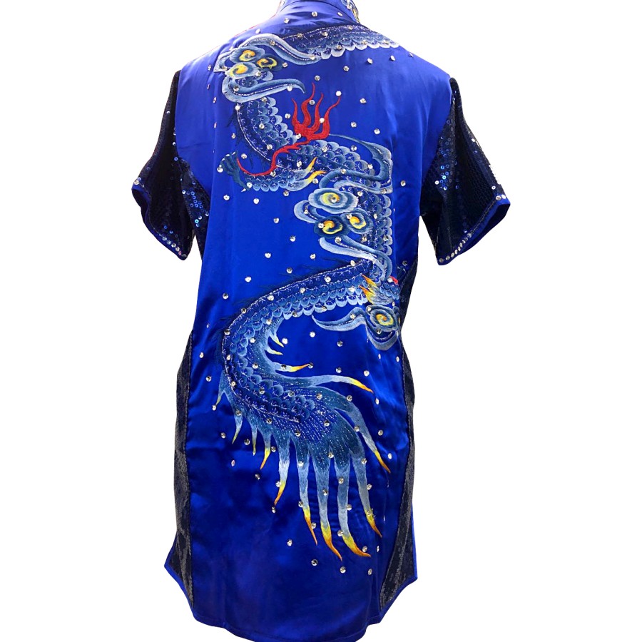 PSU034 – Blue Phoenix Embroidery Silk Kung Fu Uniform with Dark Blue Sequins