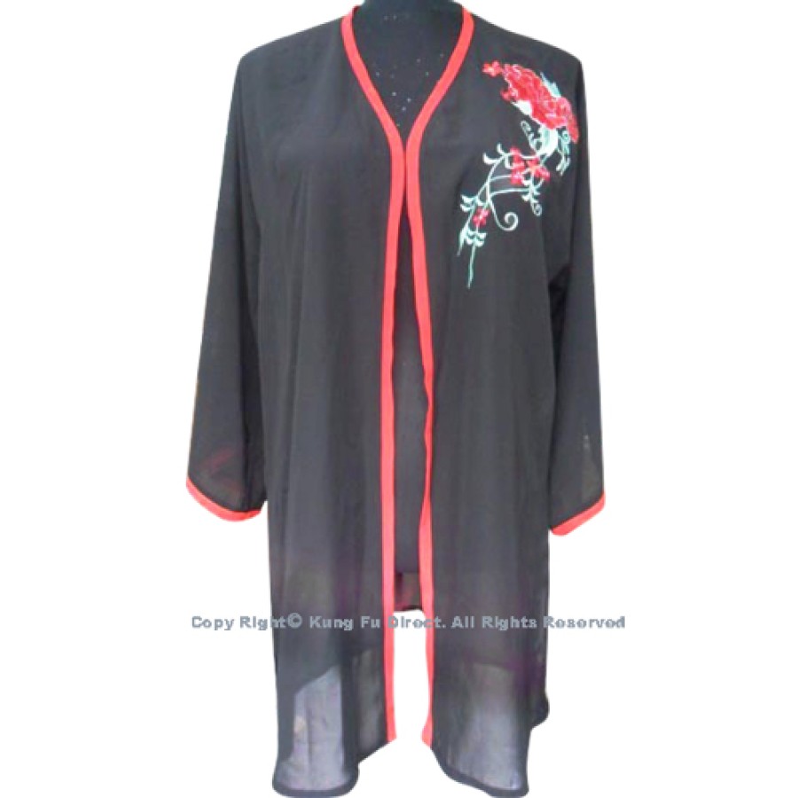 UC134 - Black Shawl with Red Flower Embroidery/Trim