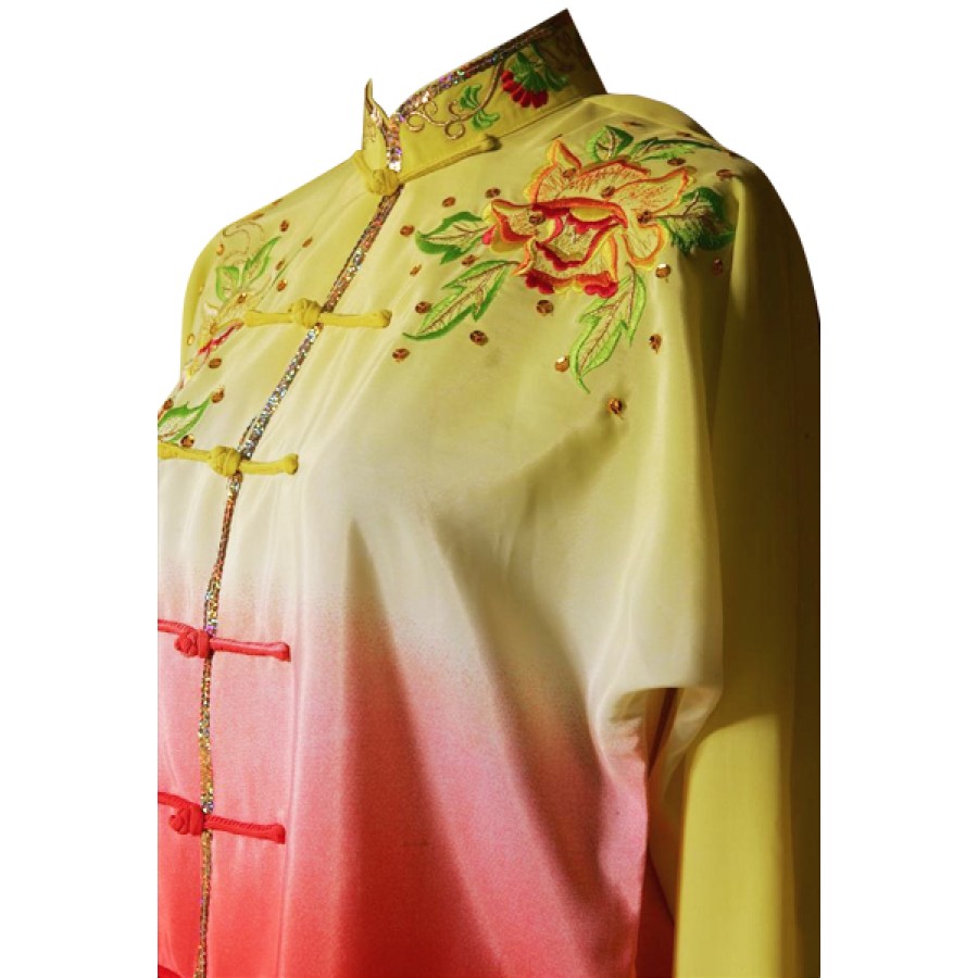 UC207 - Yellow and Red Gradient Flower Embroidery Long Sleeves