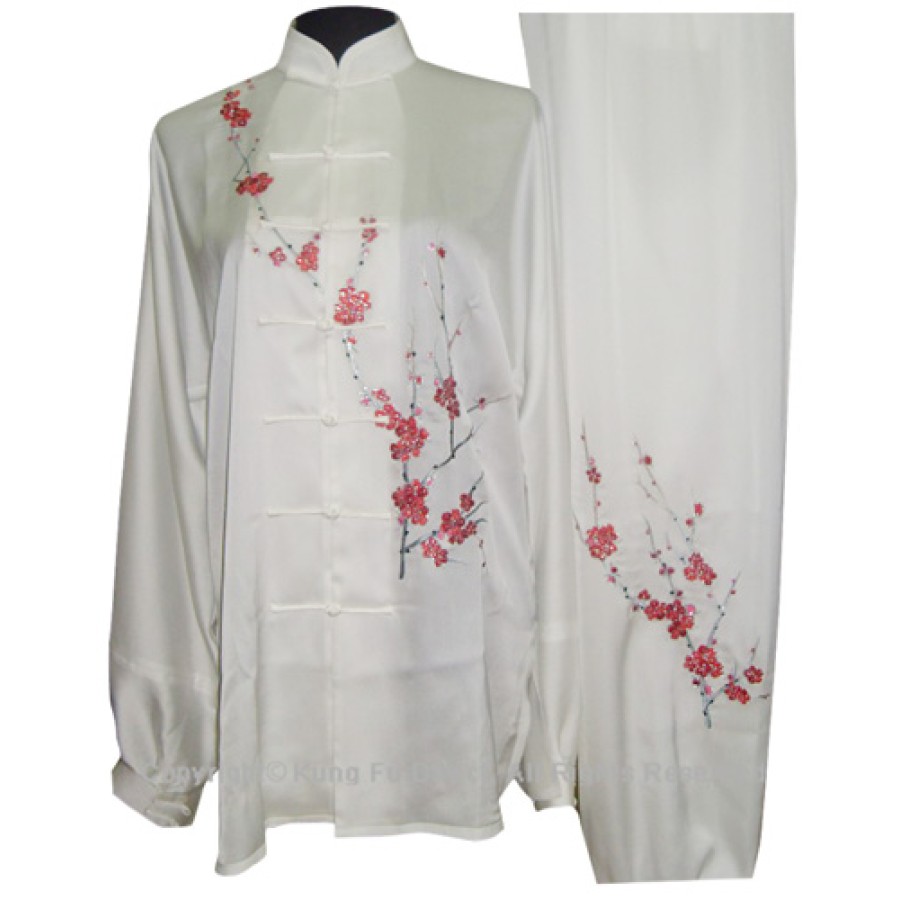 UC856 - White Uniform with Filled Red Blossom Embroidery 